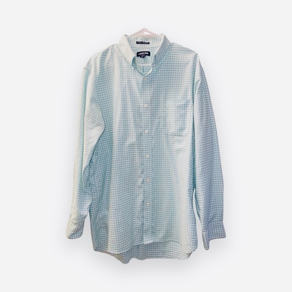 Lands End Blue White Plaid Supima No Iron Oxford Traditional Fit Button Up Shirt - Picture 1 of 7